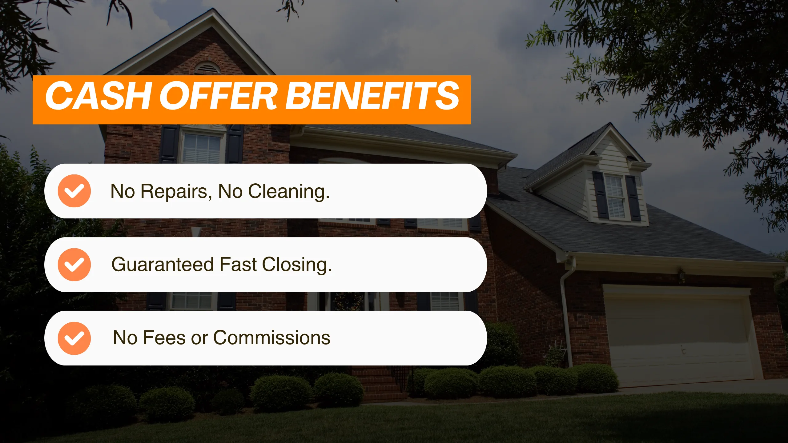 Cash Offer Benefits Infographic outlining benefits of a cash offer for selling a house during divorce in Las Vegas, including no fees or repairs.